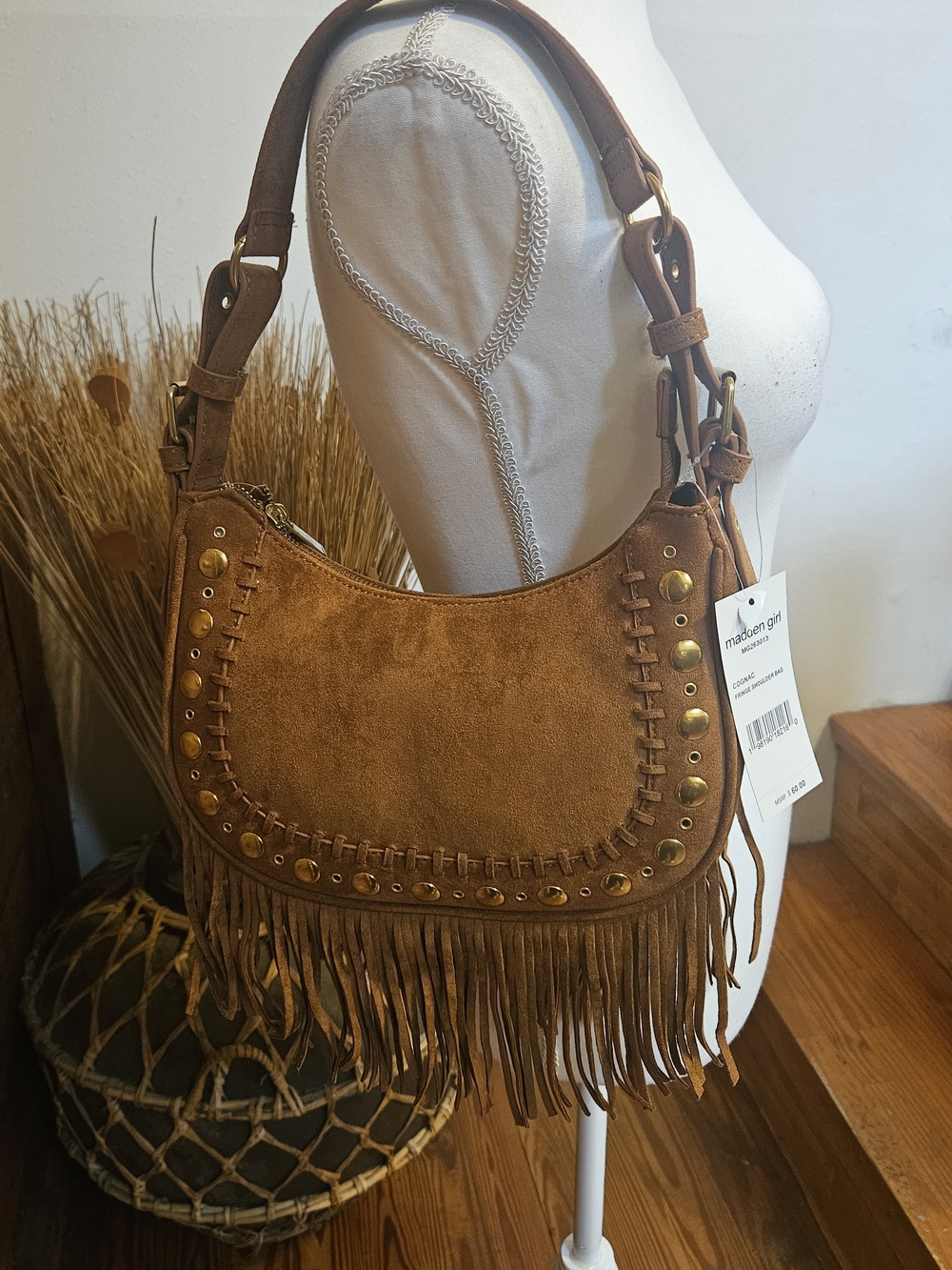 Madden Girl Brown Suede Fringe Shoulder Bag